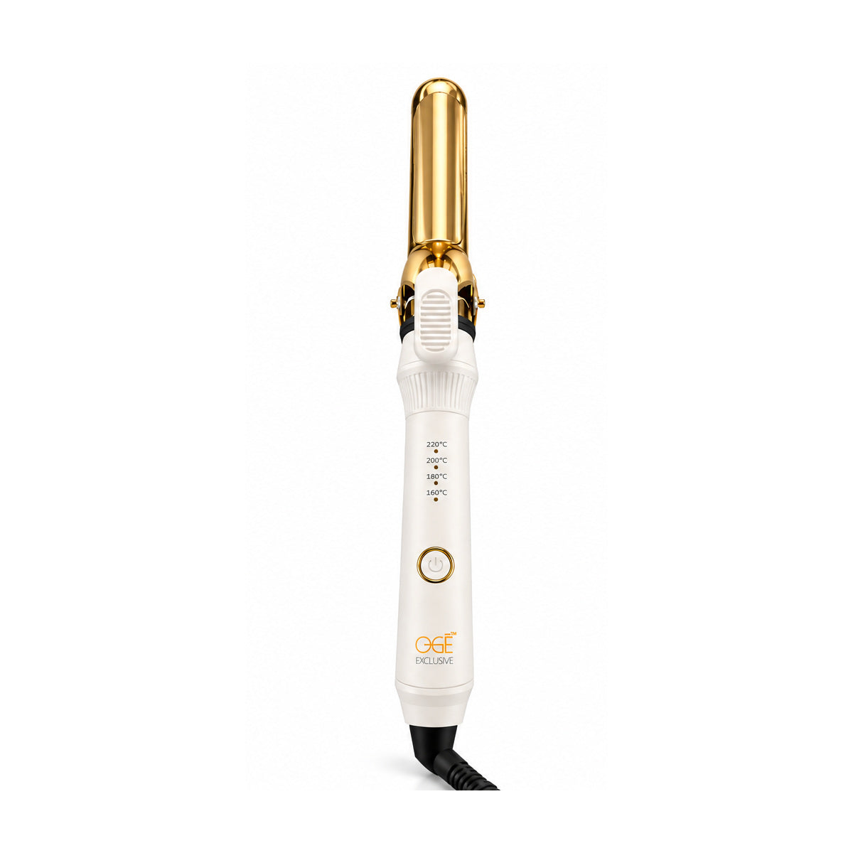 Krultang 32 mm, staand, met gouden keramische staaf en wit handvat